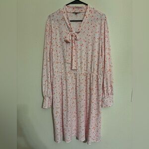 Adrianna Papell Tie Neck Knit Dress Floral Ditsy Print Long Sleeve Multicolor‎